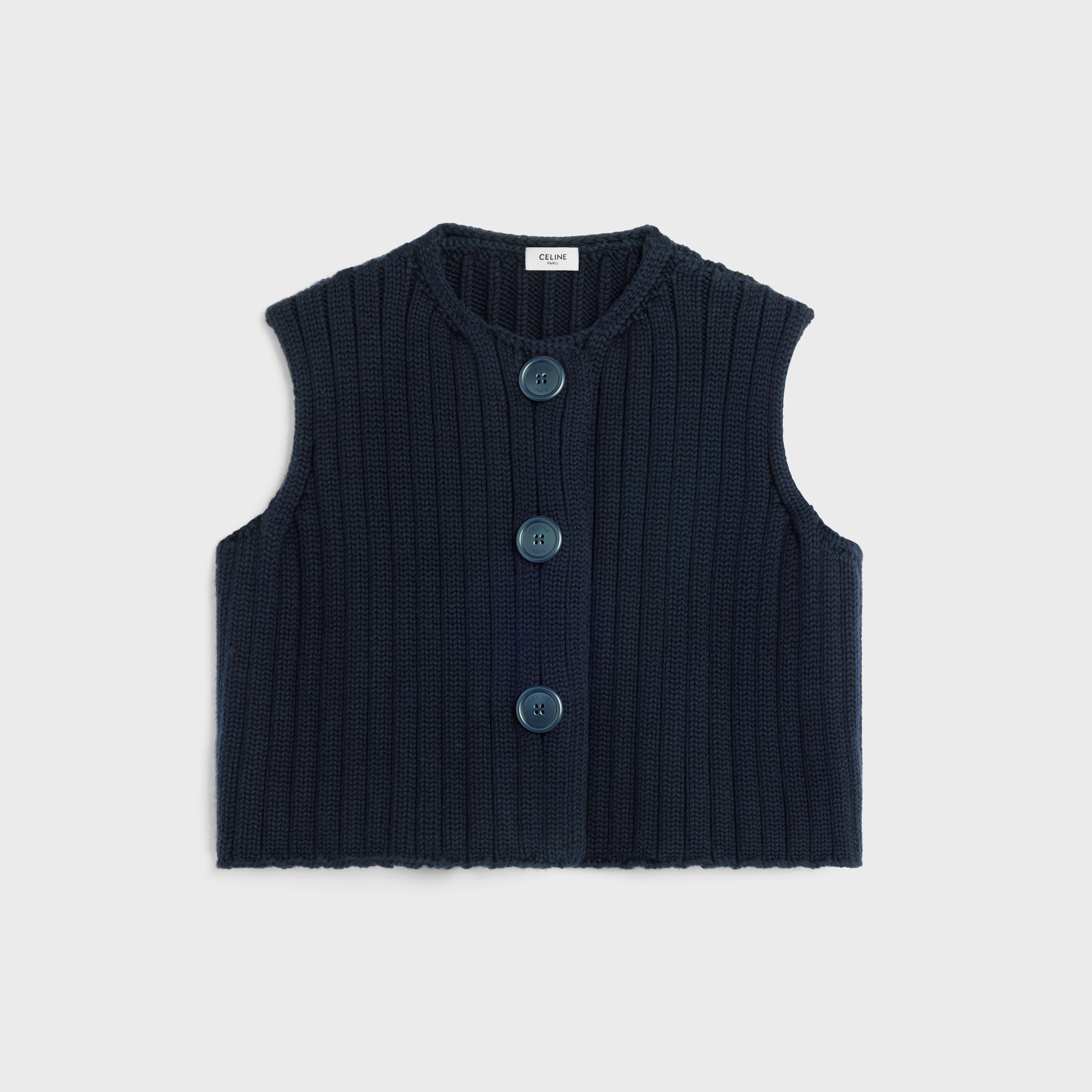 CARDIGAN IN RIBBED WOOL - NAVY | CELINE